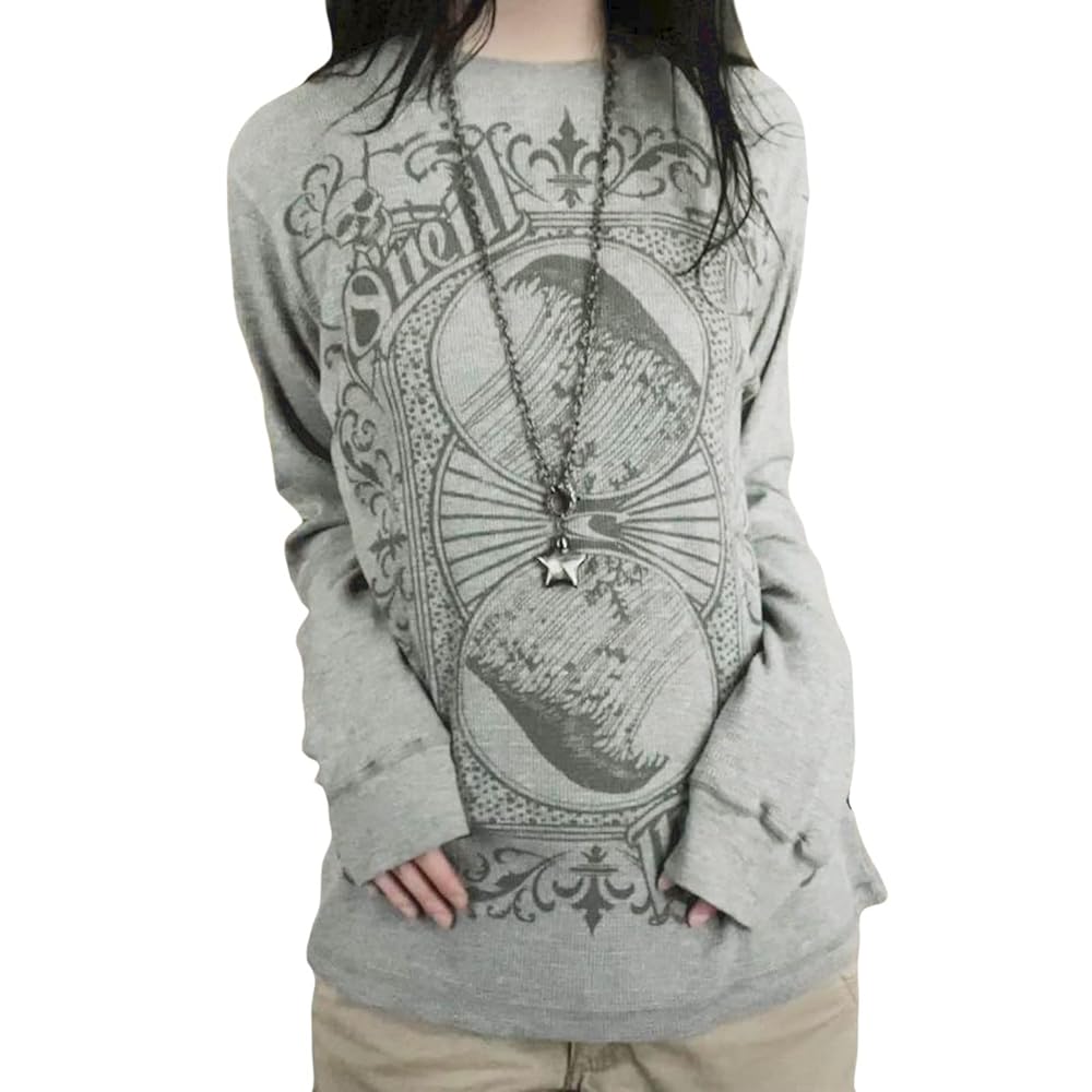 Y2K Fairy Grunge Long Sleeve Top Graphic Print Crop Top Tee